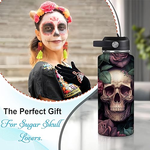 Miniatura 3 de Hyturtle Botella de agua personalizada de calavera  Botella de acero inoxidable aislada de viaje con tapa a prueba de fugas, 18 onzas, 32 onzas,