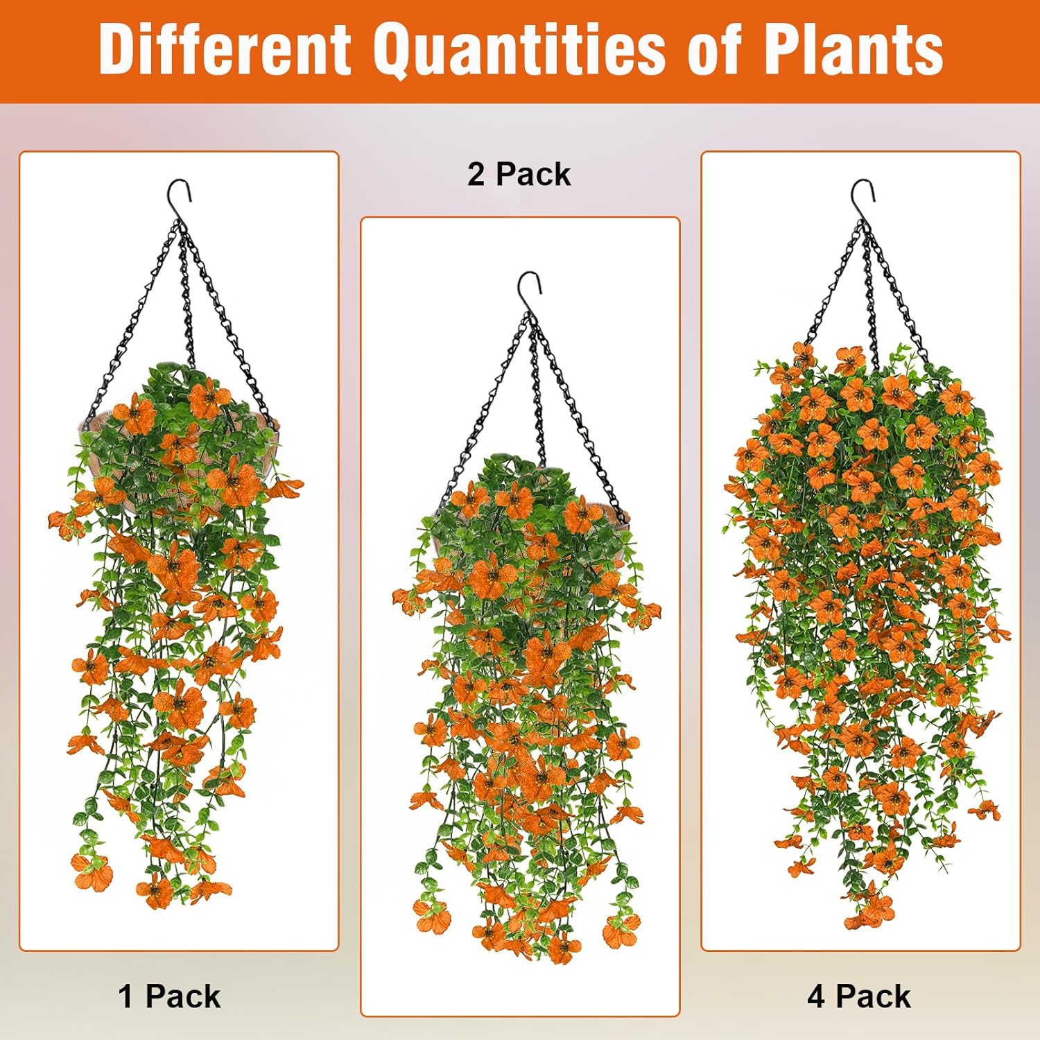 Artificial Hanging Flowers 4 Bundles UV Resistant Fake Flowers for Outdoor Decor Realistic Silk Flower Faux Plants for Patio Porch Garden Yard (Orange) - Image 5