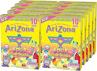 AriZona Fruit Snacks, Sour Lemonade - 10 Boxes of 10 ct. 0.9oz Bags (Total 100 ct. 0.9oz Bags) - Gluten Free - Gummy Chews