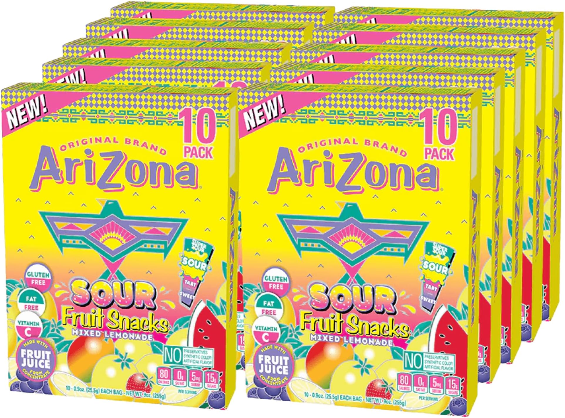 Fruit Snacks, Sour Lemonade - 10 Boxes of 10 ct. 0.9oz Bags (Total 100 ct. 0.9oz Bags) - Gluten Free - Gummy Chews