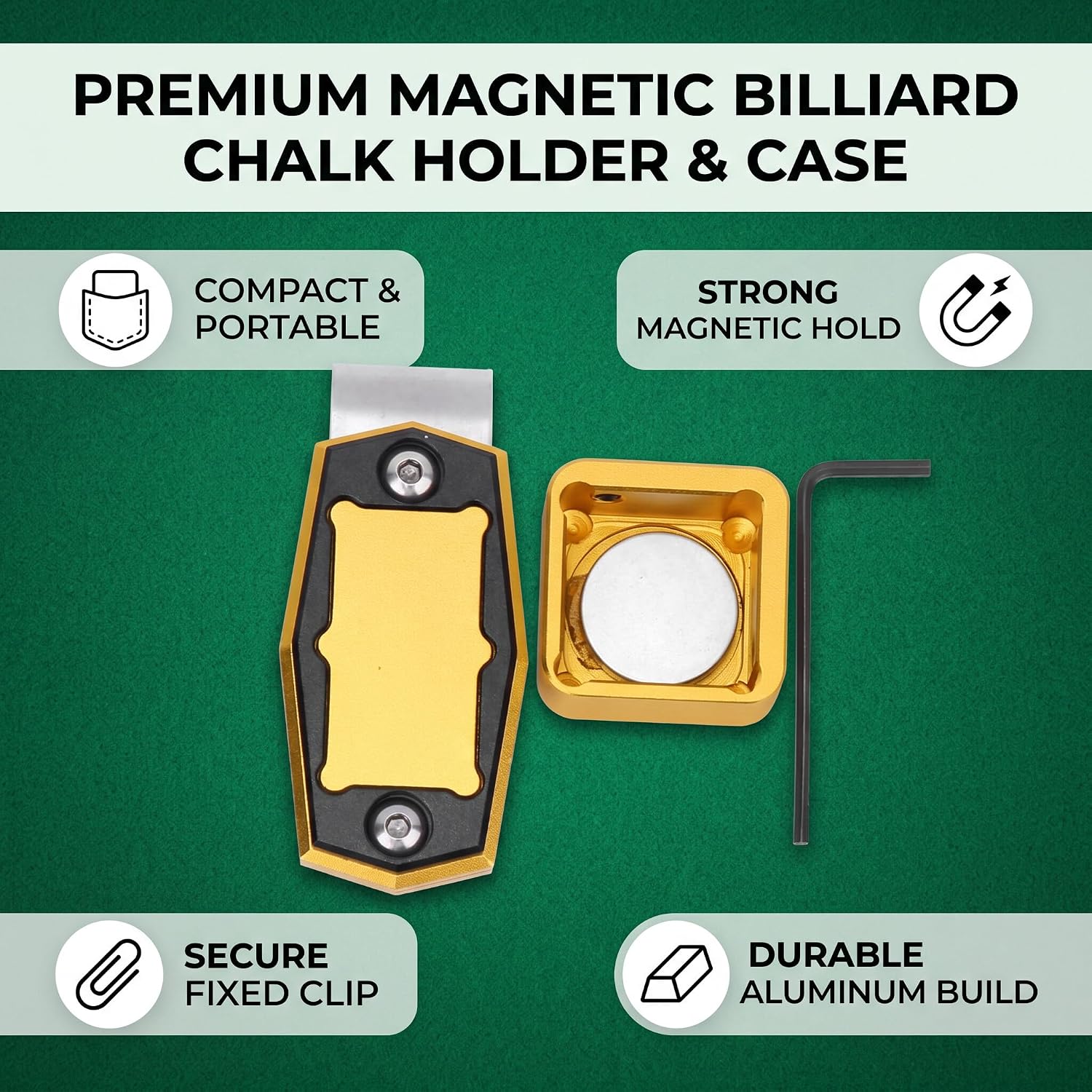 Vbest life Mini Portable Magnetic Billiard Chalk Case, Cue Chalk Box Holder with Fixed Clip Pool Snooker Sports Accessories