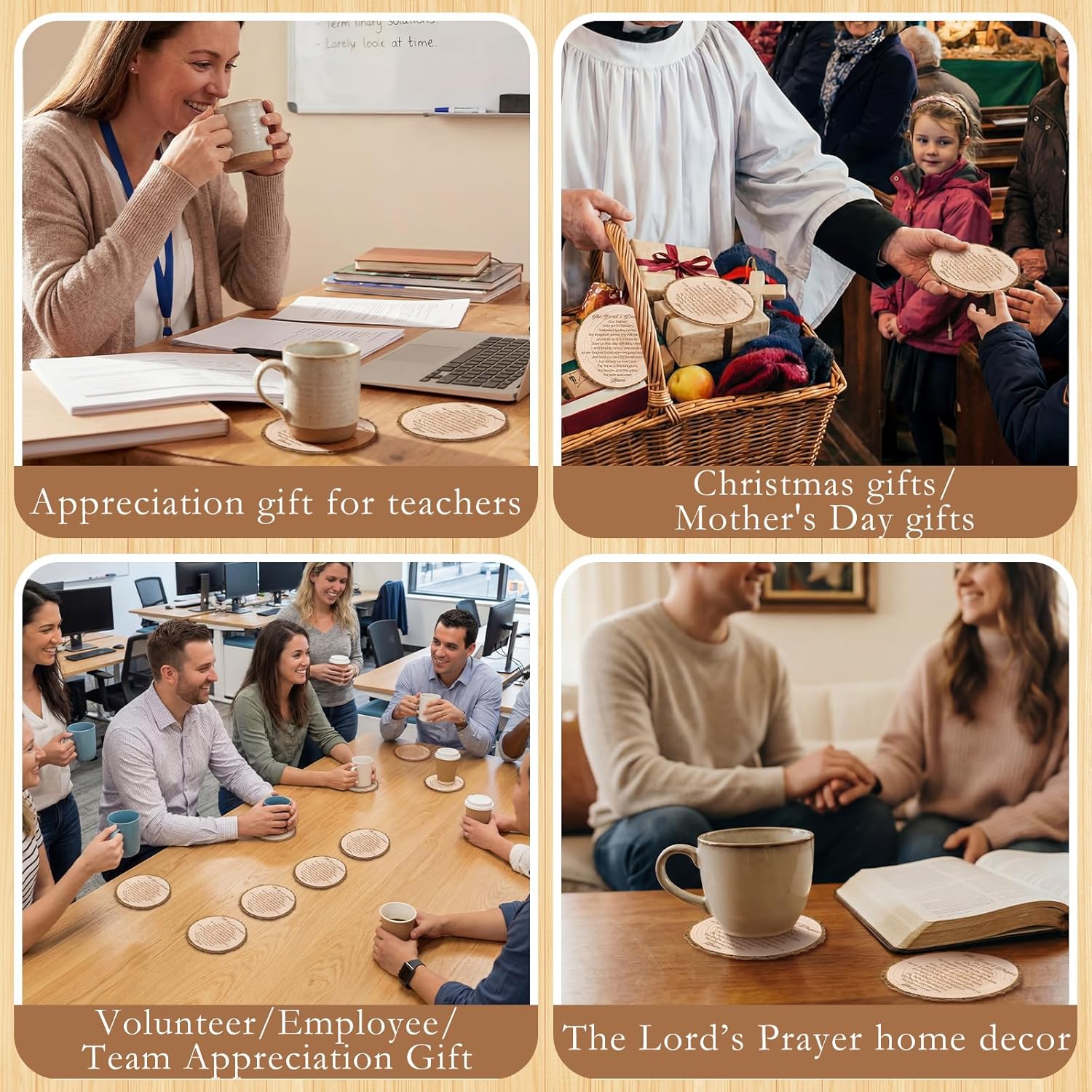 50 Sets Christian Church Gifts Bulk 4" Coasters with Bible Verses Christian Cork Coasters with Gift Bags Religious Table Decor for Adults Home Indoor Pastor Teacher Family Mother's Day