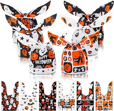 Lapensa 100 Pcs Halloween Treat Bags,Halloween Trick or Treat Candy Gags,6 Styles Goodies Gift Bags for Party Favors