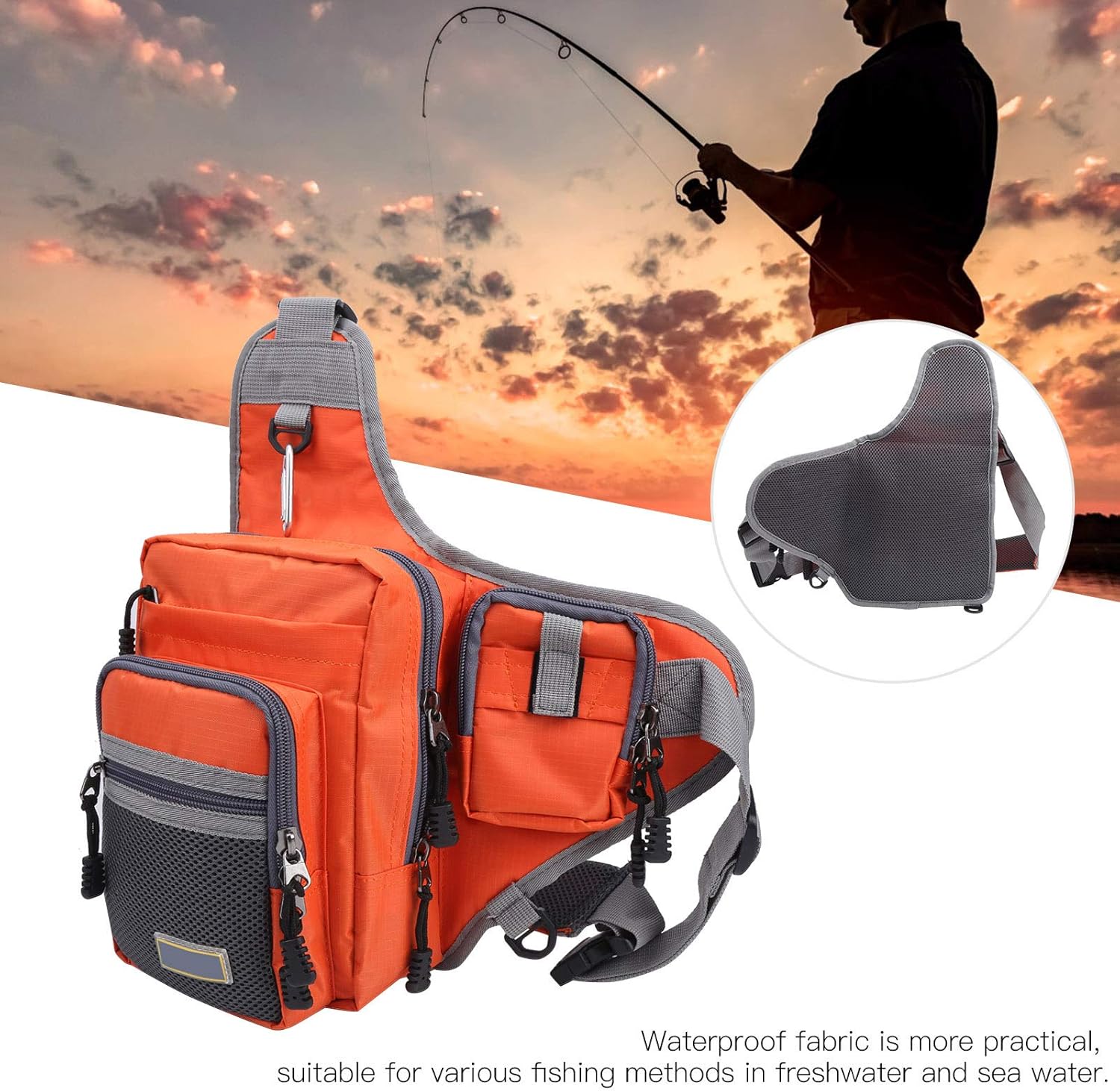 Amazon 釣り道具バッグ アウトドア多機能防水メッセンジャーバッグメンズショルダークロスボディバッグサイクリング登山用チェストバッグ オレンジ Sunfany タックルバッグ