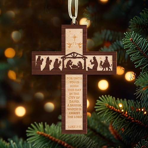 Miniatura 10 de Paquete de 5 adornos de natividad de partitura musical de madera a granel, adorno de escena católica de Navidad, recuerdo cristiano, decoración