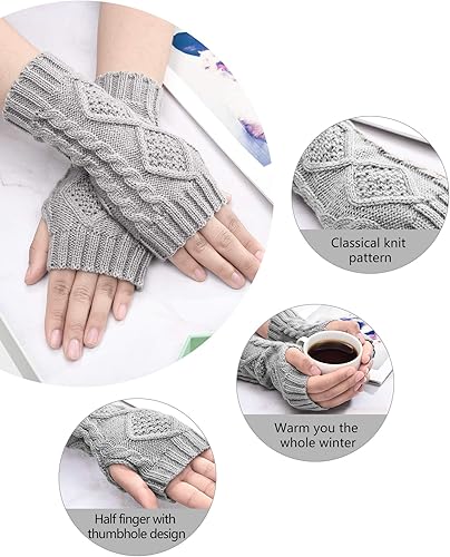 Miniatura 5 de SATINIOR 4 pares de guantes de invierno para mujer, cálidos, sin dedos, calentadores de brazo con agujero para el pulgar