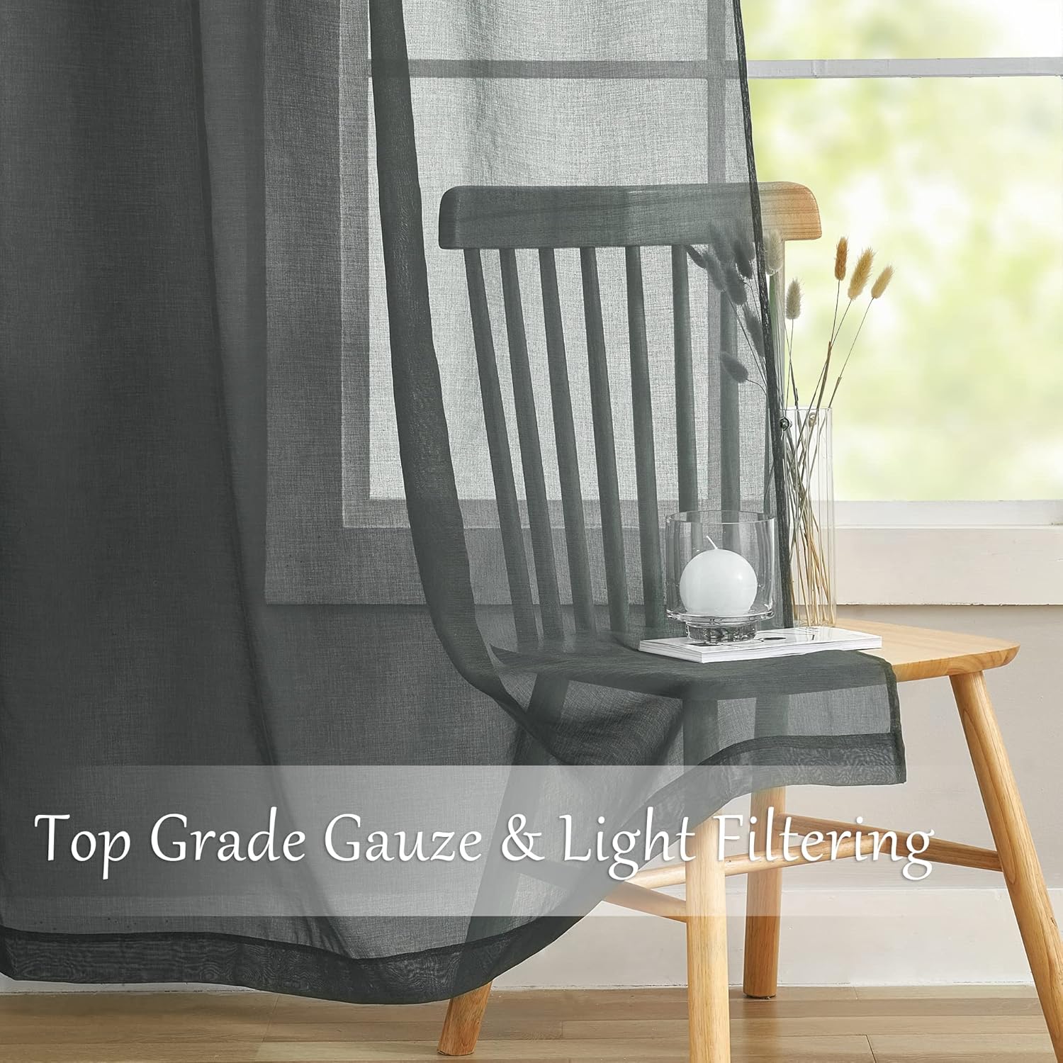 MASWOND Extra Long Sheer Curtains for Tall Windows High Ceiling, Rod Pocket 2 Story Voile Sheer Curtains for High Living Room (Dark Gray, 50" W x 192" L, 1 Panel)