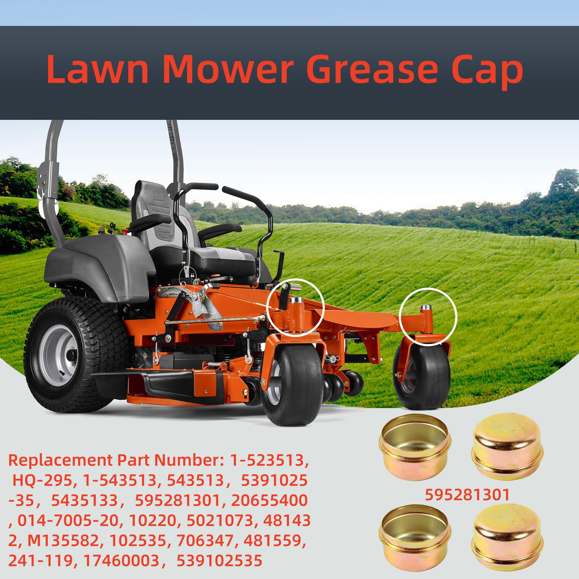 Tapa de grasa de repuesto para cortacésped Husqvarna 539102535 Toro 1-543513 Gravely 20655400 Scag 481559 (juego de 4)