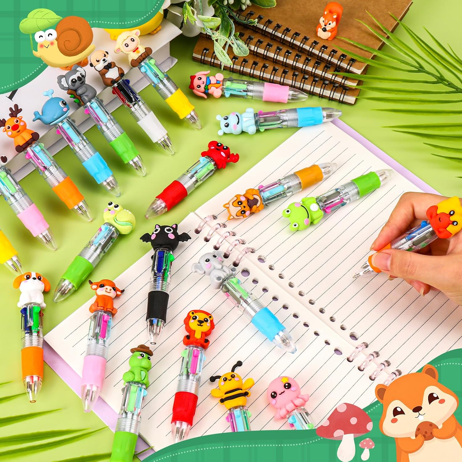 48 Pcs Animal Pens Multicolor Pen in One 4-in-1 Cute Pens Bulk for Kids,Ballpoint Pen with Fun Animals Shapes for Birthday Party, Classroom Prize,School Supplies