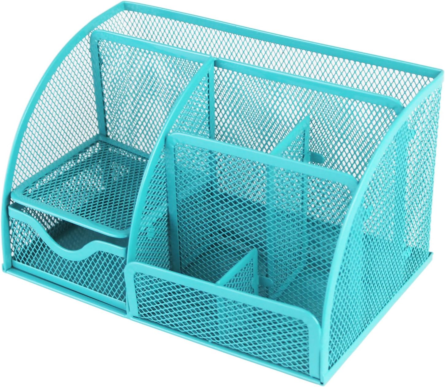 Cailorlife Mesh Desk Tidy Organiser, Multi-Functional Office Stationary Pencil Pot Pen Holder (5 Components, Blue)