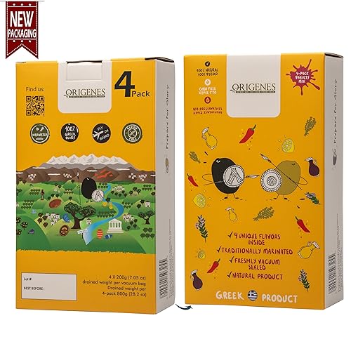 Miniatura 4 de Paquete de 4 variedades de aceitunas al vacío, 2 variedades de olivos griegos con 4 sabores, aceitunas recién selladas con aceite virgen extra, 4 x