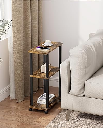 Miniatura 2 de TUTOTAK Mesa auxiliar pequeña, mesa auxiliar estrecha, mesita de noche, mesa auxiliar de sofá con ruedas para sala de estar o dormitorio, marrón