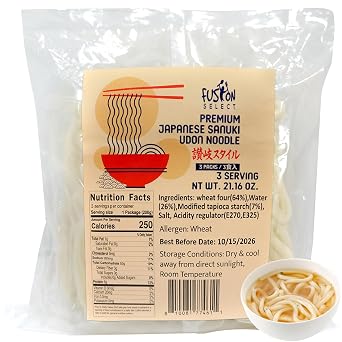 Fusion Select 3 Packs x 200g Japanese Udon Noodles - Premium Japanese Sanuki Udon - Thick Asian Noodles for Soup, Stir Fry, Hot Pot & More - Shelf-Stable Packaging for Kitchen, Pantry, Restaurant