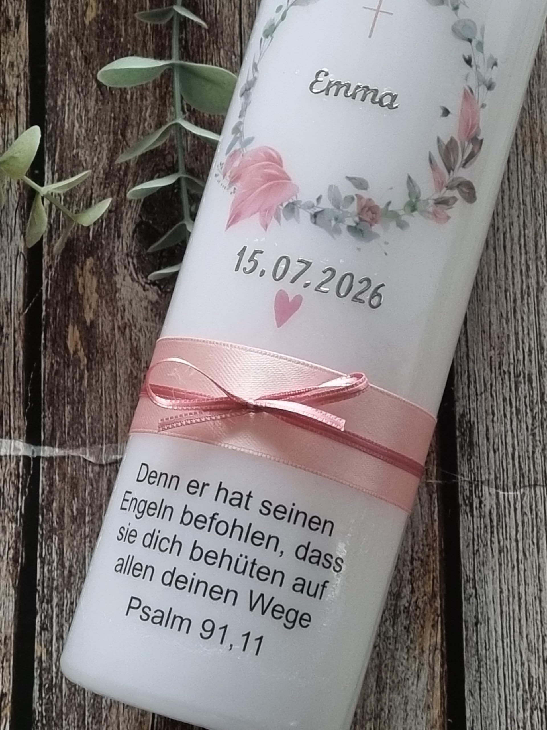 Candela di eucalipto, 25 x 7 cm, personalizzabile con nome e data del matrimonio, regalo di nozze