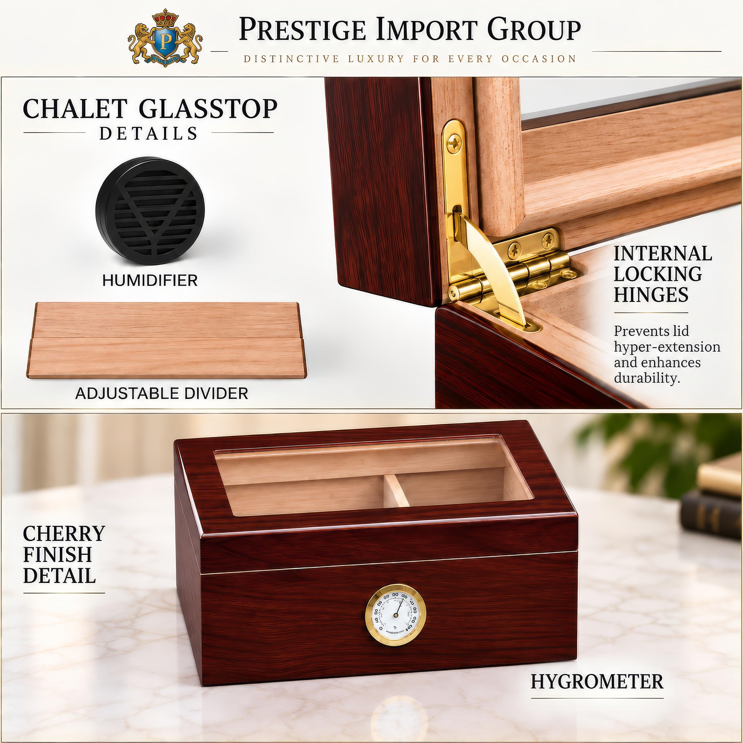 Prestige Import Group - The Chalet Glass Top Cigar Humidor - Capacity: 20-50 - Color: Cherry by Prestige Import Group