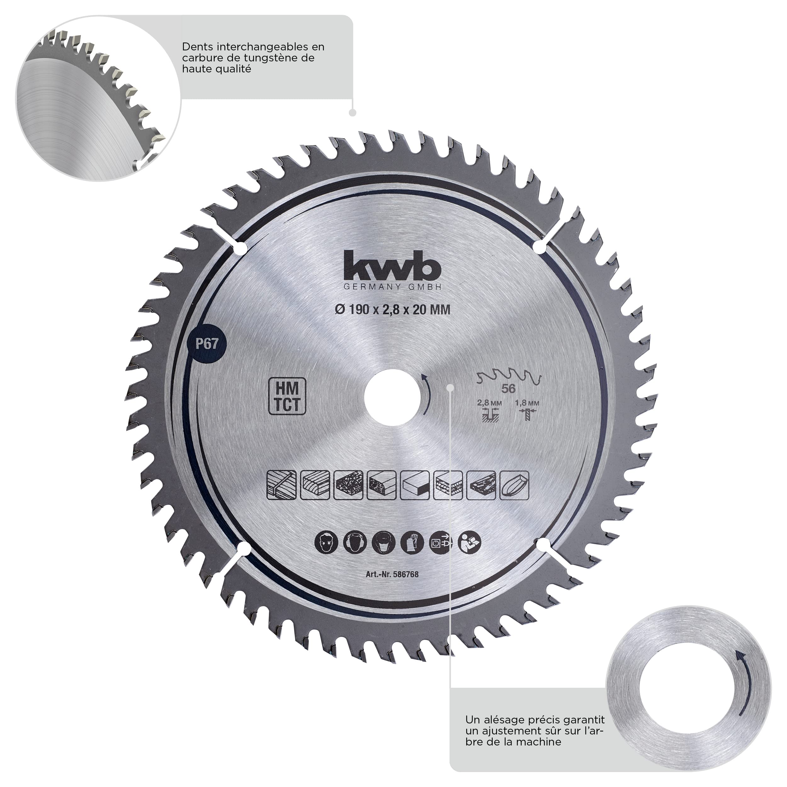 kwb lame de scie circulaire 190 x 16 mm coupe fine bois panneaux revêtus