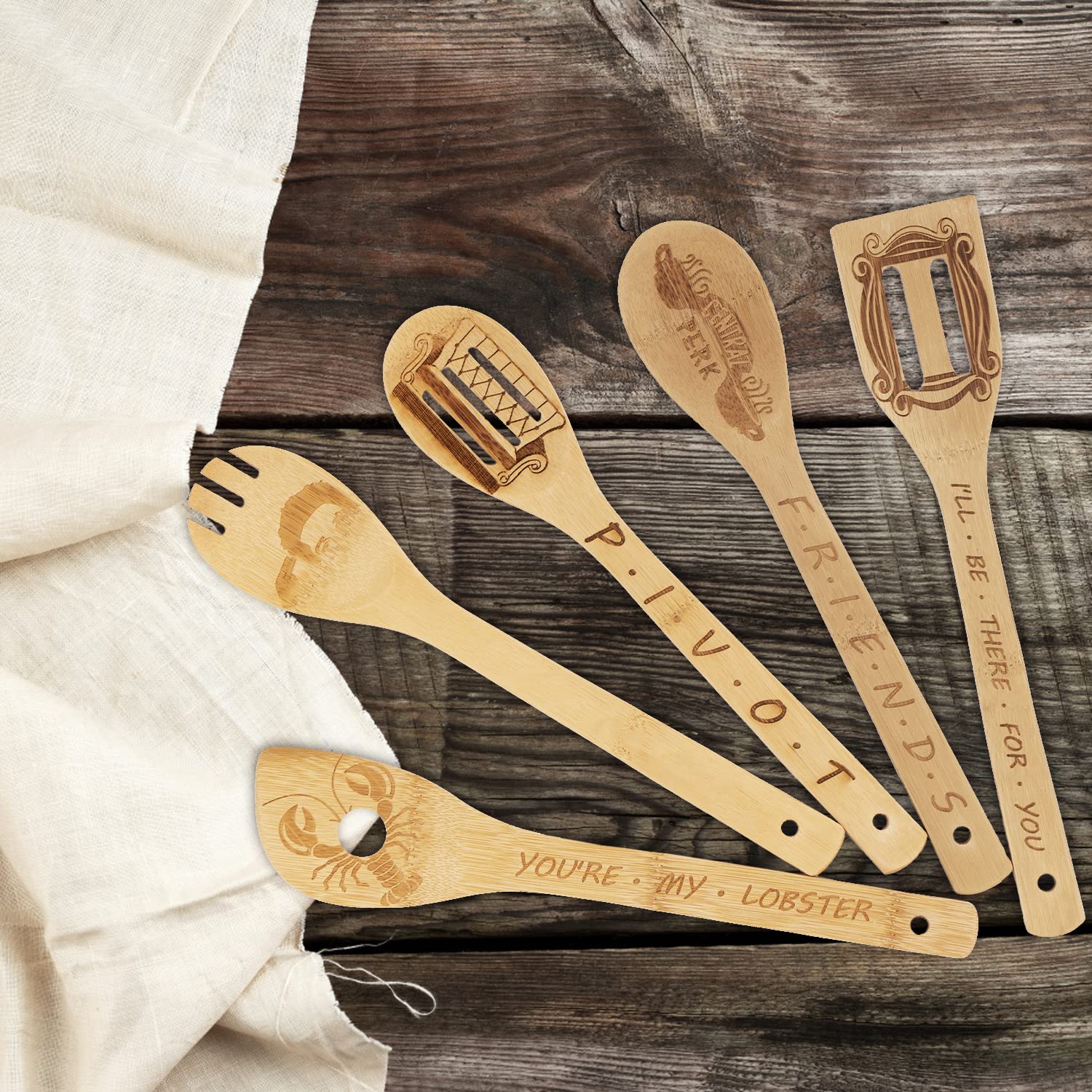 Ensemble De 6 Ustensiles De Cuisine En Bambou Gravés Motif Chat - Spatules Et Cuillères, Cadeau Mignon Pour Cuisiner - 11