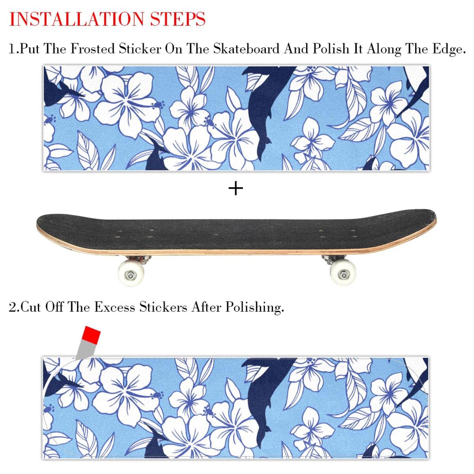 Hibiscus Whale Lot de 2 feuilles de papier abrasif pour skateboard Bleu