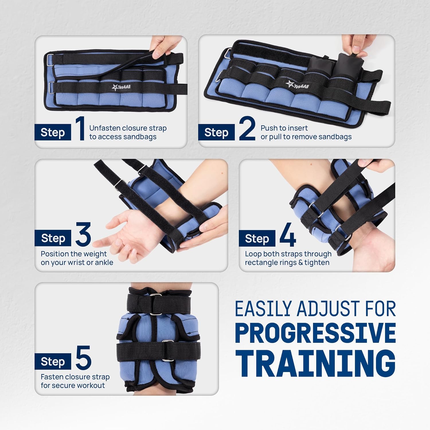 Yes4All Adjustable Wrist & Ankle Weights 3.5/5 LB Pair, Leg Weights for Women & Men, Weighted Arm Bands with Removable Sandbags for Fitness, Pilates, Walking, Strength Training - Versatile Colors