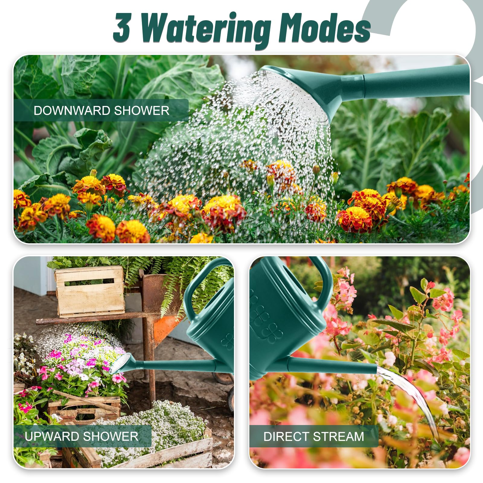Arrosoir pour plantes d'intérieur et d'extérieur, arrosoir avec pommeau de douche en acier inoxydable, arrosoir en plastique de 3,8 l pour jardin, fleurs, légumes, serre
