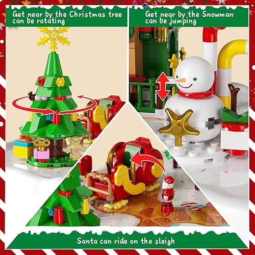 Miniatura 5 de Juego de casa de jengibre con escena de nieve de Navidad, control magnético de base de Papá Noel para interactuar con muñecos de nieve, árboles de