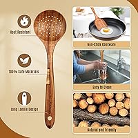 Vista 2 de Cucharas de madera para cocinar, utensilios de madera para cocinar, juego de utensilios de cocina de madera de teca natural, agarre cómodo