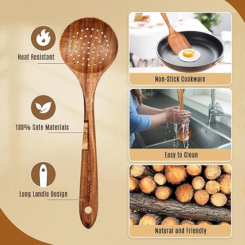 Miniatura 2 de Wooden Spoons for Cooking, 7 Pcs Wooden Utensils for Cooking Natural Teak Wooden Kitchen Utensils Set