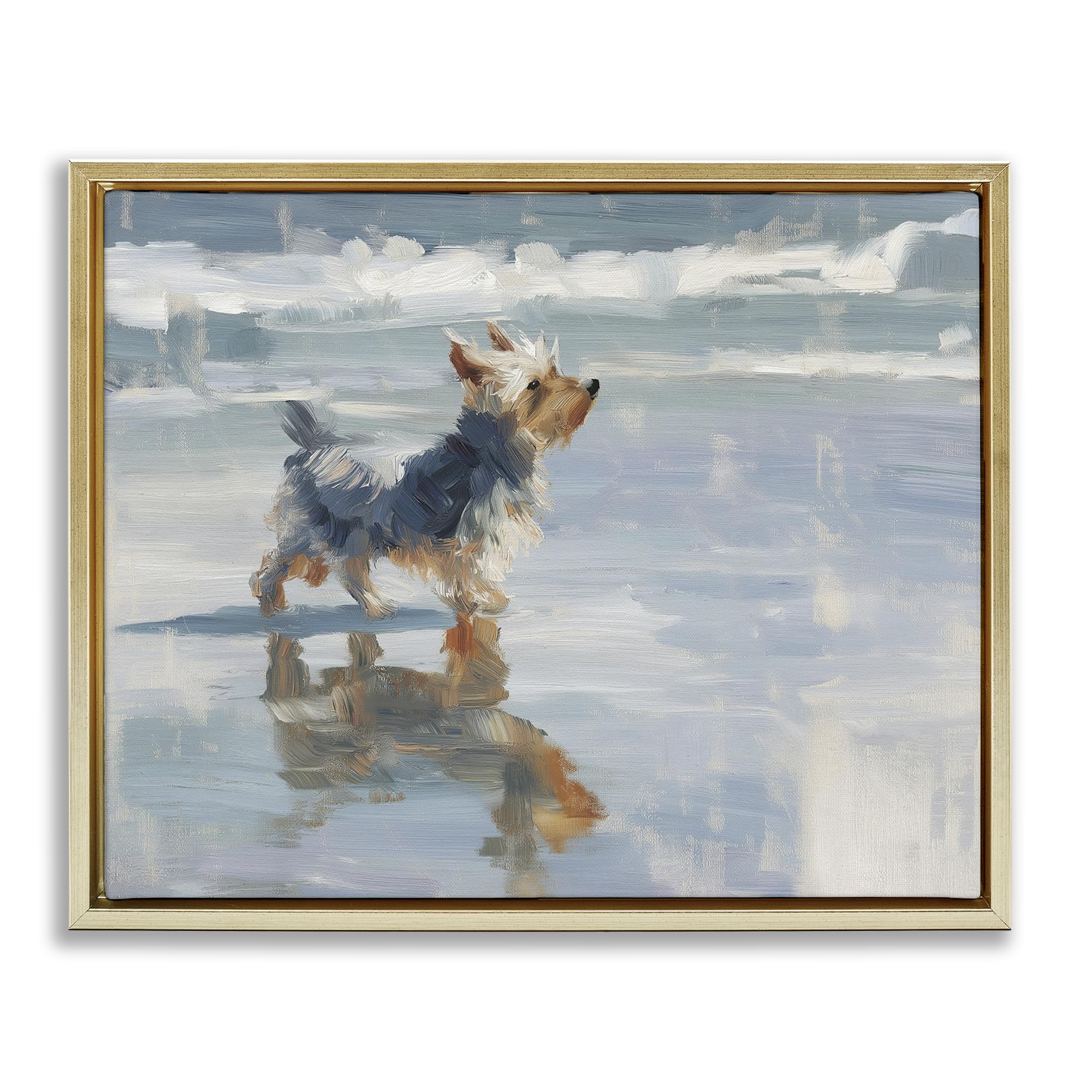 Stupell Industries 'Yorkie's Quiet Moment', Floating Frame Canvas Art, Gold, 21 x 17 Inches, Easy to Hang and Sturdy, Made in USA, by Svetlana Aleynikova