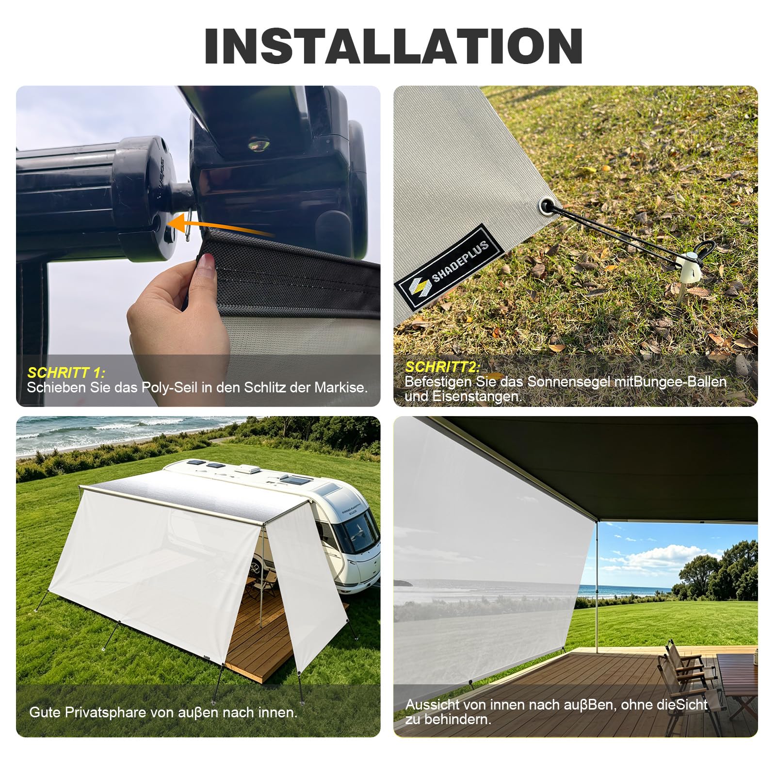 Sonnenschutz für Wohnmobile,Wohnmobile Markisen,Sunblocker-Markisen,Universelle Sonnenschutz-Markisen Keder mit Ø4.8mm&6.8mm, Vorderwände für Markisen mit kompletten Sets 2Mx3.35M Beige