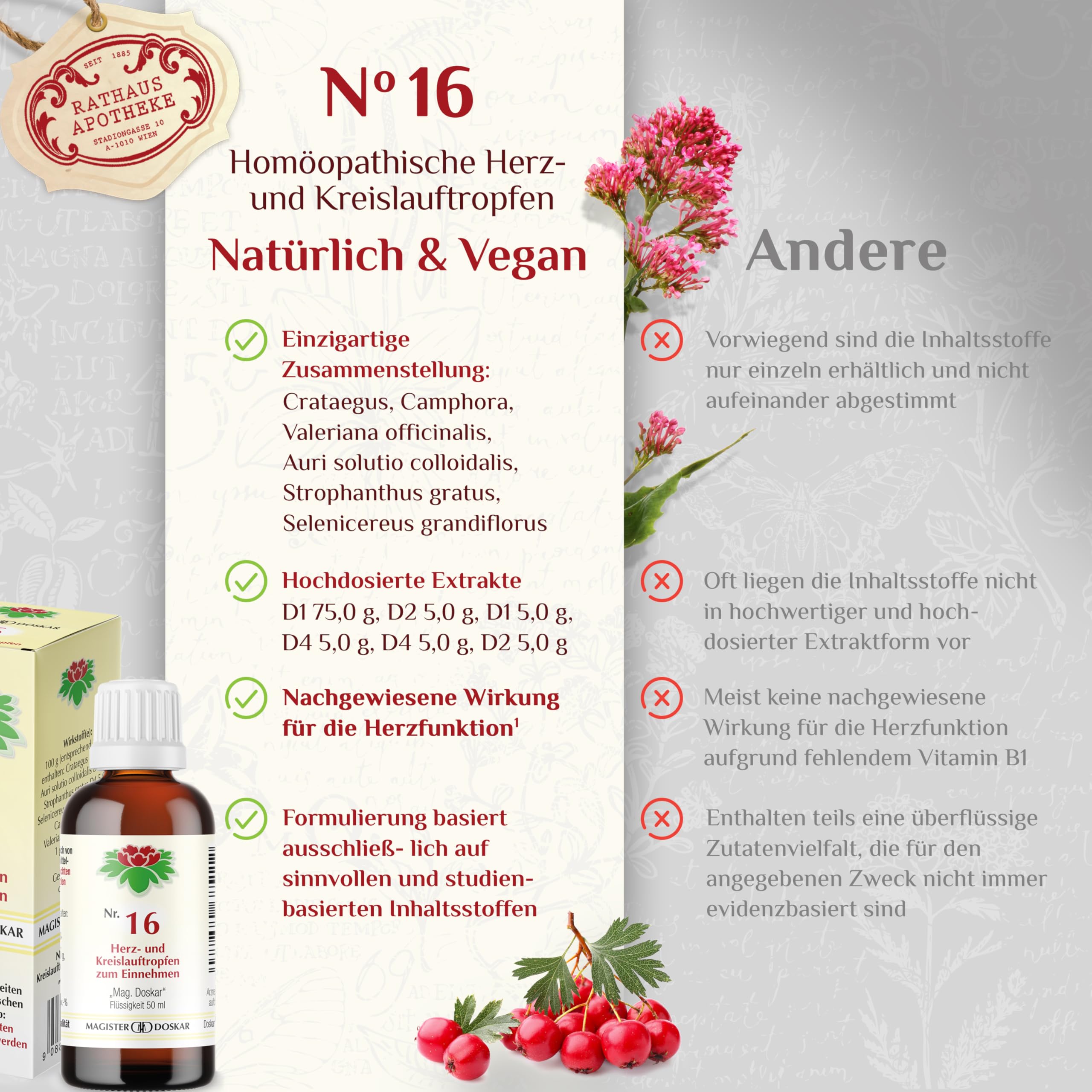 Tropfen Nr.16 - Homöopathische Herz- und Kreislauftropfen, 50 ml - reduziert Schwindelgefühle-Zur Unterstützung der Herzfunktion-Fördert die Durchblutung - natürliche Pflanzenextrakte