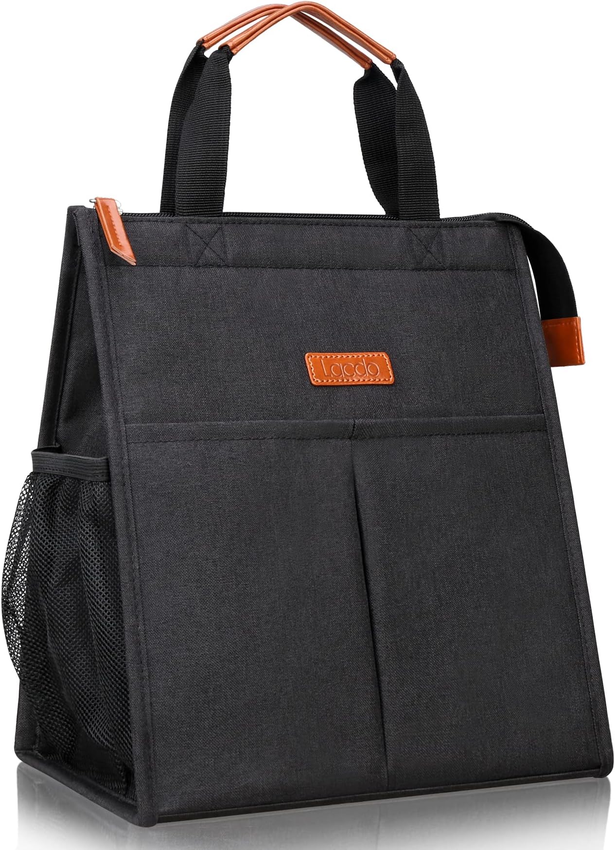 Lacdo Lunch Bag for Women Men Insulated Lunch Tote Bags Waterproof Reusable Lunch Box Soft Cooler with Pockets for Work School Travel Picnic, Black