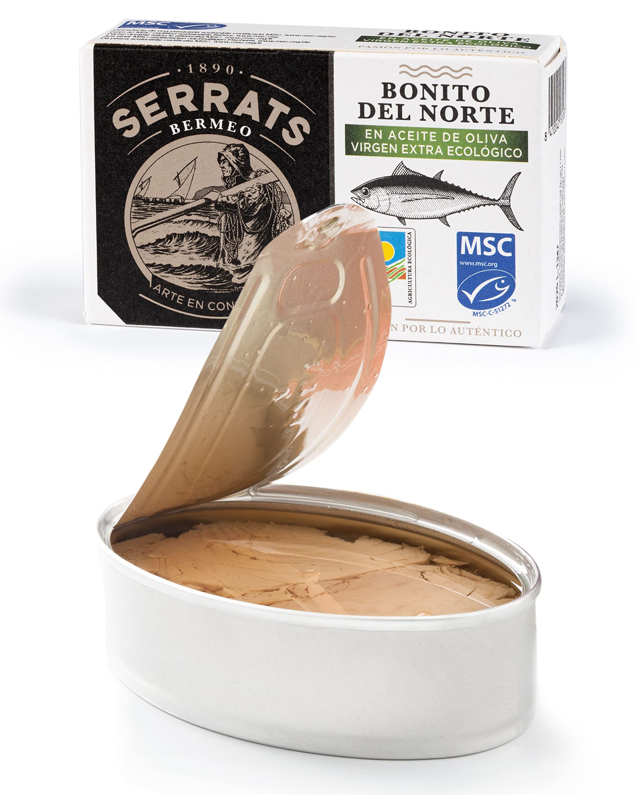 CONSERVAS SERRATS - Weißer Thunfisch aus dem Kantabrischen Meer in Bio Nativem Extra Olivenöl - 12 Dosen x 112g (Gesamt: 1344g) - Handwerkliche Herstellung seit 1890 - Glutenfrei - Reich an Omega 3