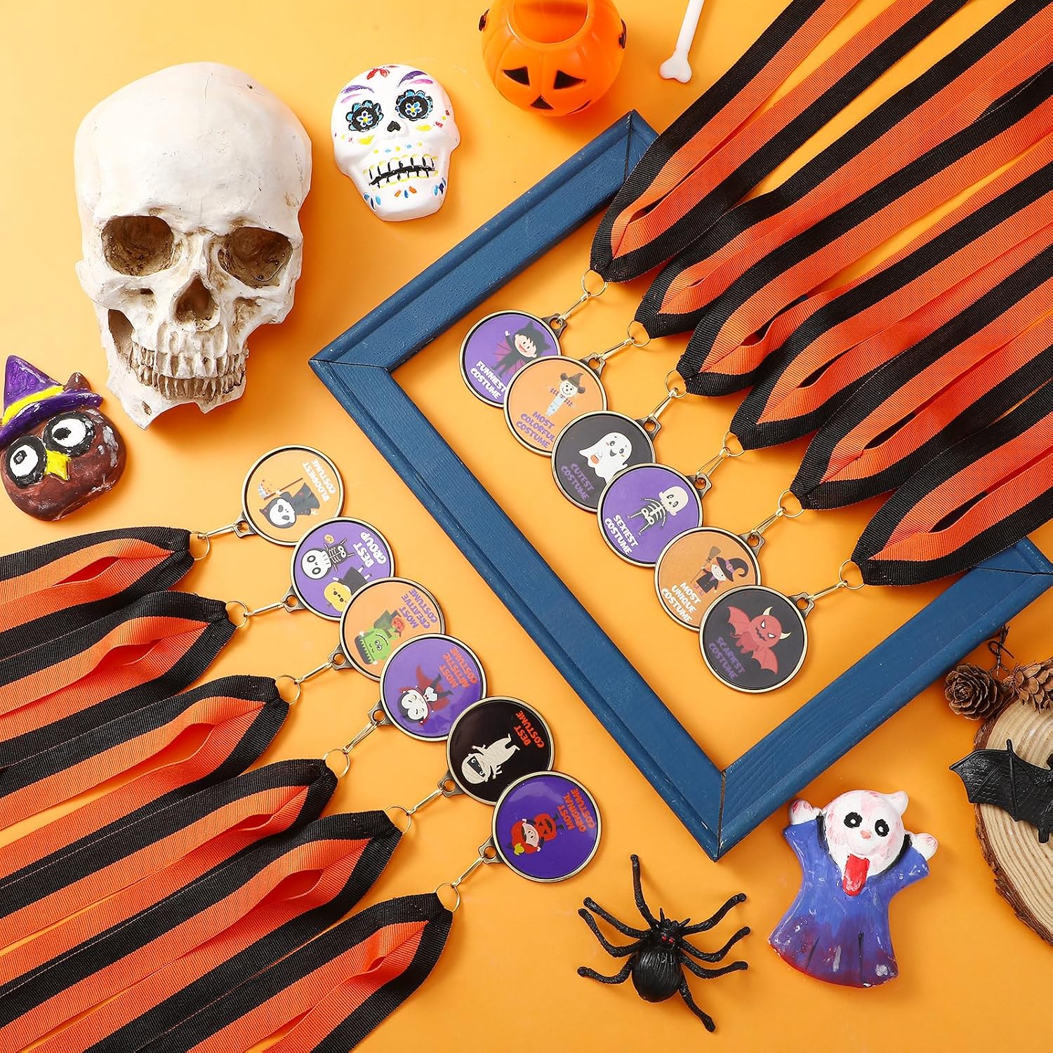 Sasylvia 12 Pcs Halloween Costume Contest Award Medals Halloween Contest Medals Cute Costume Awards Pumpkin Bat Skeleton Witch Halloween Trophy for Kid Adult Party Supplies Decoration, 12 Style