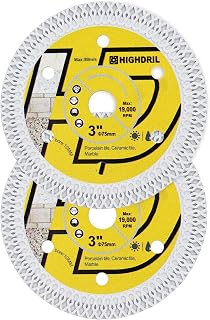 HIGHDRIL Tile Diamond Blade,2pcs 3In/75mm x Arbor 3/8Inch/10mm X Mesh Teeth Blade for Ceramic,Hard Porcelain,Glazed Tiles Marble Dry Cutting disc（10MM Arbor）