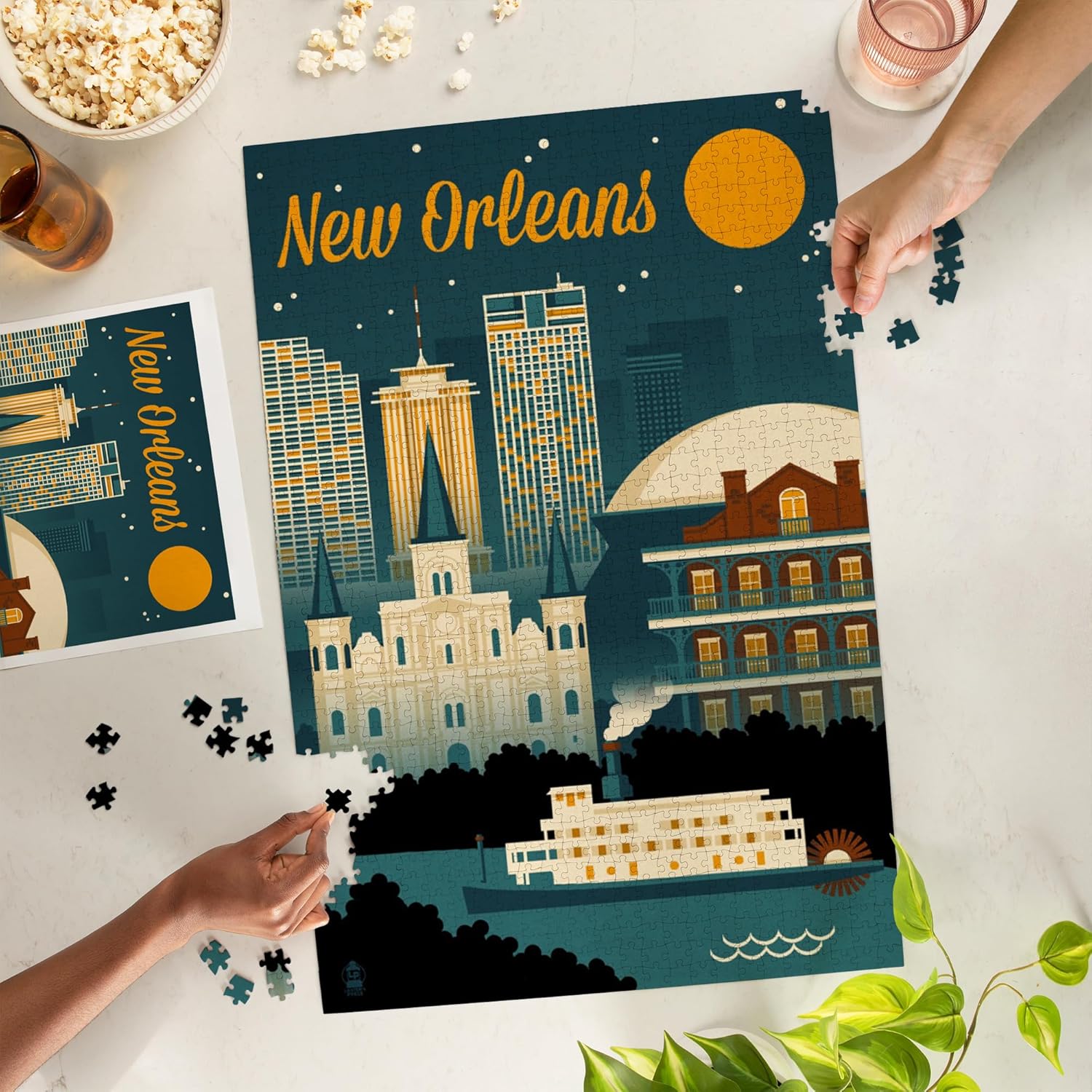 New Orleans, Louisiana, Retro Skyline (1000 Piece Puzzle, Challenging Jigsaw Puzzle for Adults, Made in USA)