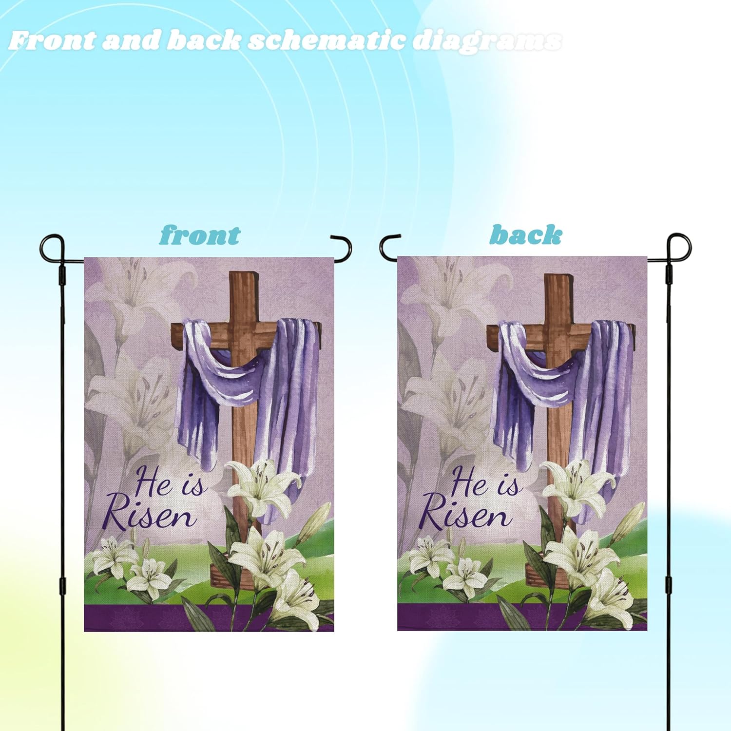 He Is Risen Easter Garden Flag 12x18 Inch Vertical Double Sided Holiday Party Yard Home Outdoor Decoration