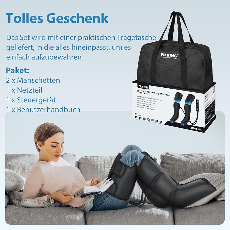 FIT KING 3-in-1 Láb Masszírozó Hőkezeléssel és Kompresszióval - Légnyomásos Terápia, Fájdalomcsillapítás, Vérkeringés Javítás