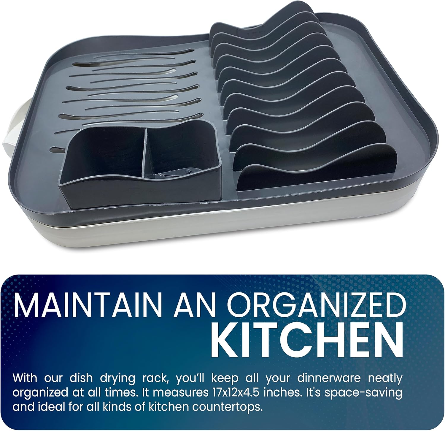 Durable & Rust-Resistant Kitchen Dish Drying Rack Drainboard & Convenient Utensil Holder Suitable for Plates, Bowls and Cups | Keep Your Countertop Organized Dishes Drying Gracefully