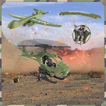 deAO Military Vehicles Toy Set: Combat Boat, Helicopter, Tank Toy with 5 Army Men Figures, Accessories - Great Army Toys for 3-5 Boys Kids