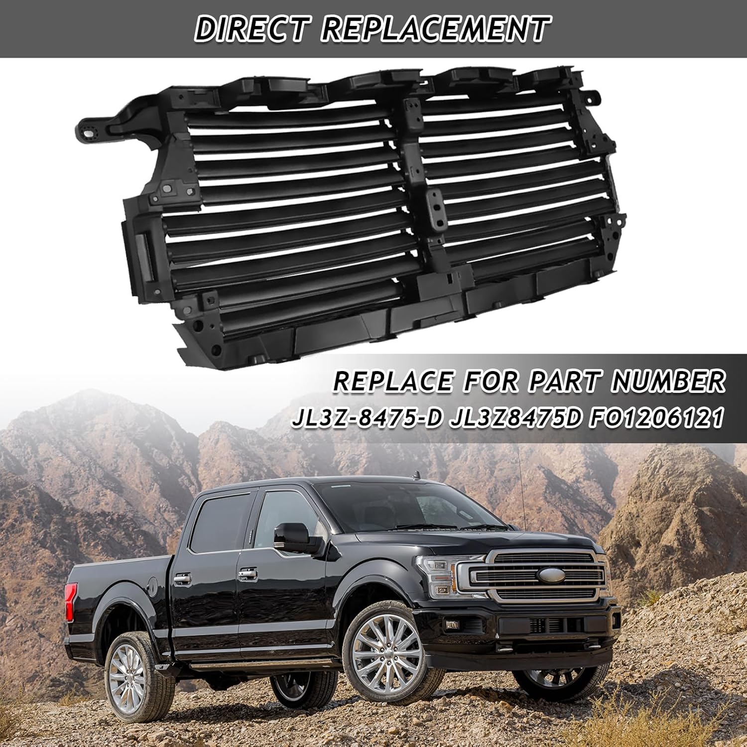 Active Grille Shutter Fit for 2018 2019 2020 Ford F150 F-150 Front Upper Radiator Grille Air Shutter Control Assembly Replacement For JL3Z8475D, FO1206121