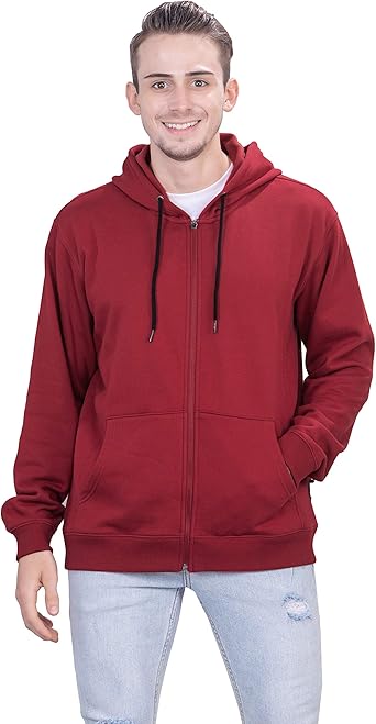 Full-Zip Hoodie Sweatshirt for Men-Burgundy-X-Large : Amazon.co.uk