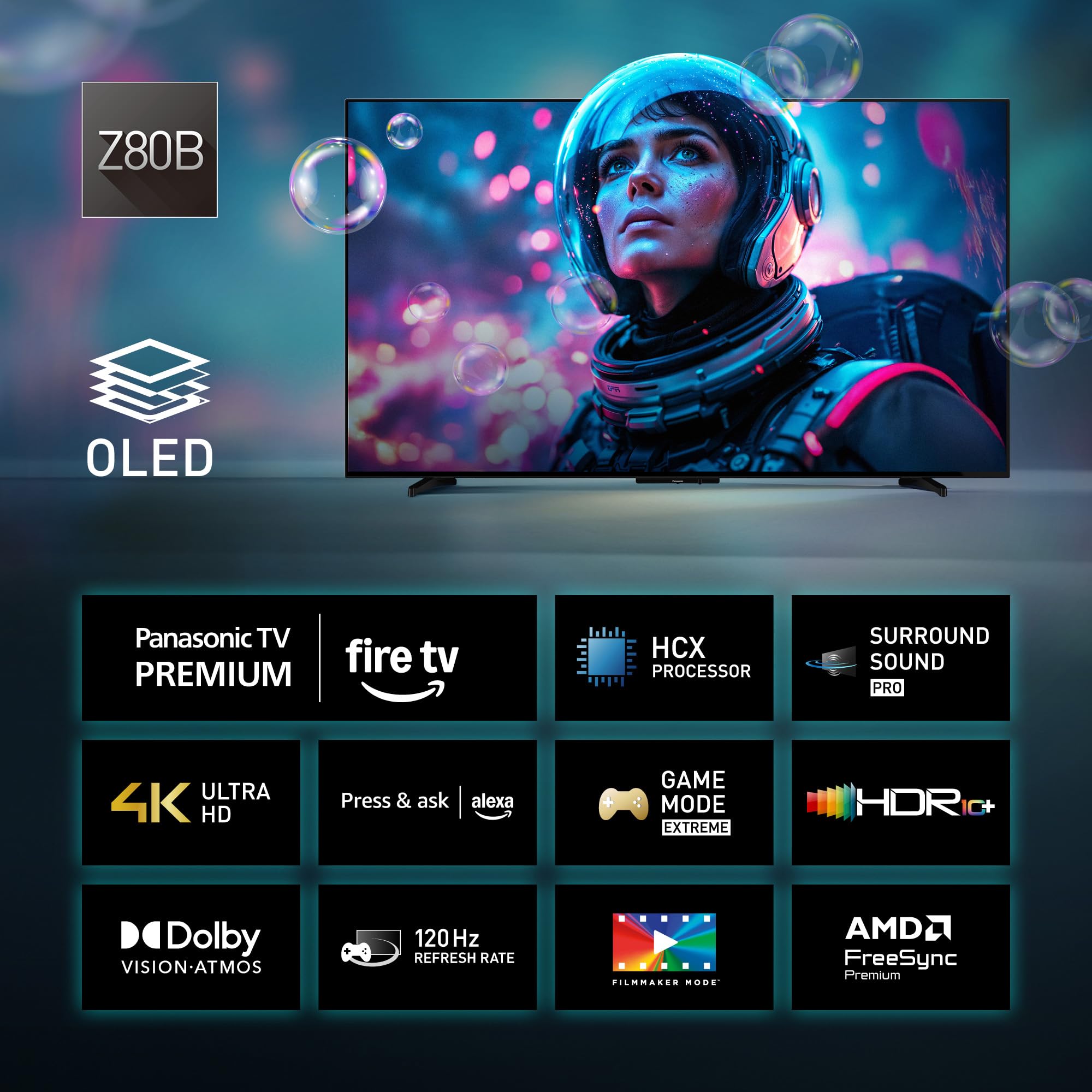 Panasonic Premium TV-48Z80BEZ, Serie Z80B, 48 Pulgadas, Smart TV OLED 4K Ultra HD, 2025, Fire TV, Dolby Vision y Atmos, Modo Juego Extremo, Compatible con Alexa y Apple, Bluetooth, Negro