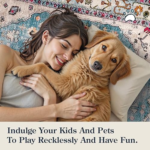 Miniatura 5 de Lahome Alfombra tribal bohemia de 2 x 3 pulgadas, alfombra de baño pequeña color aguamarina, alfombra de cocina, suave, lavable, antideslizante, no