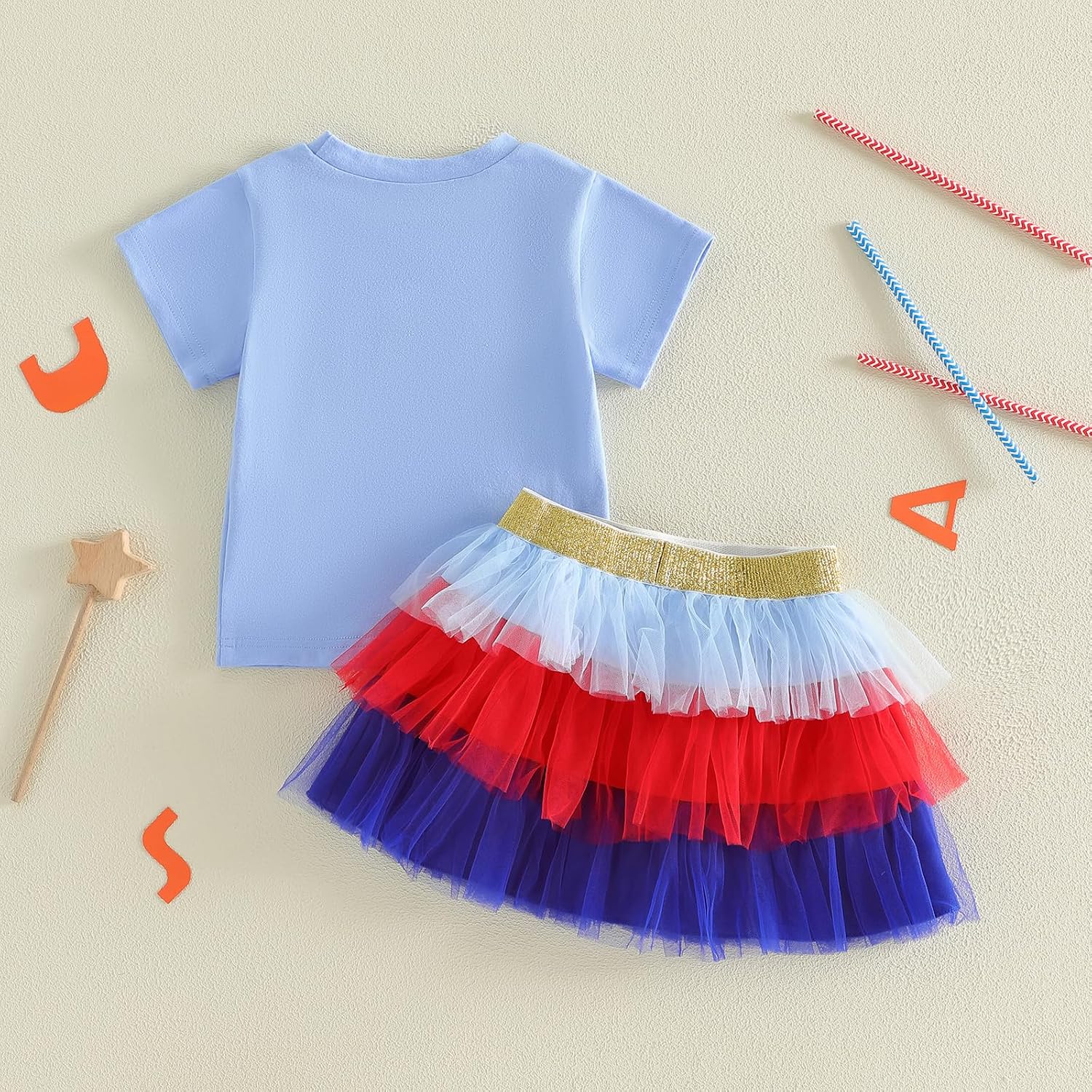 Ayalinggo 4th Of July Toddler Baby Girl Clothes American Flag T-shirt Layered Ruffle Tulle Tutu Skirt Set Memorial Day Outfit