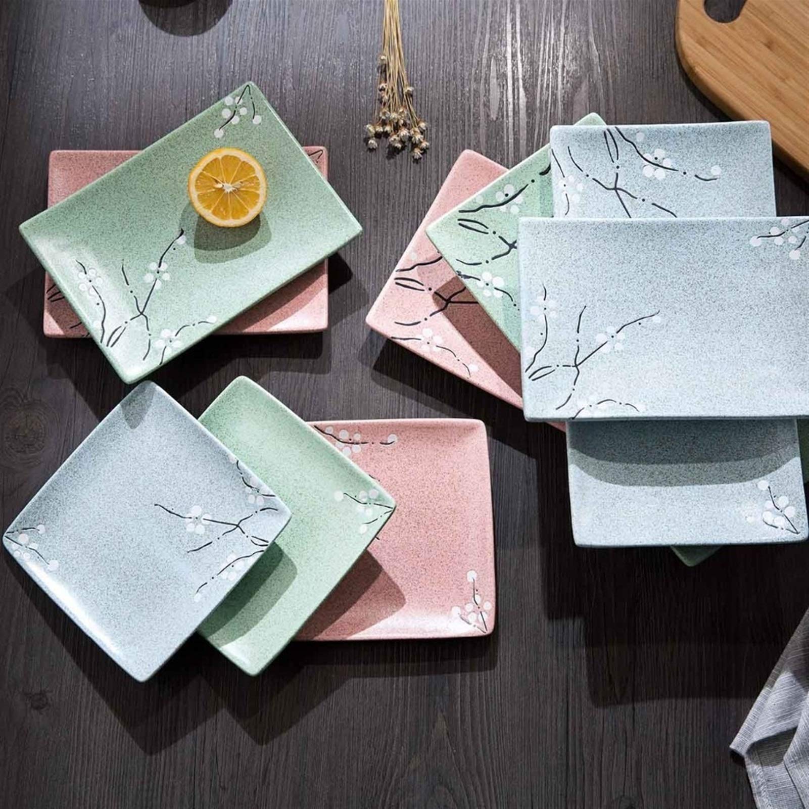 Assiettes de cuisine en céramique vertes 30,5 cm pour desserts et gâteaux x2