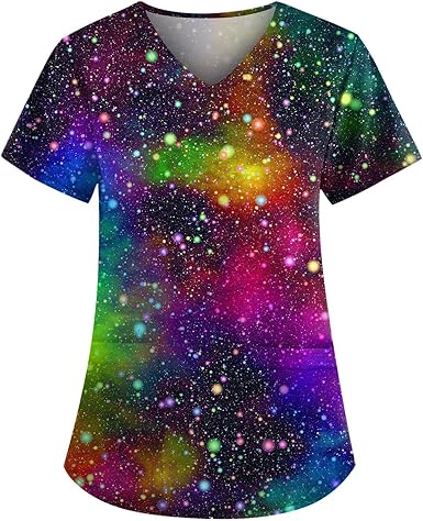 OIOLOYJM Printed Scrub Tops Women Short Sleeve V Neck Plus Size Scrubs for Womens Nursing Uniforms Shirts with Pockets