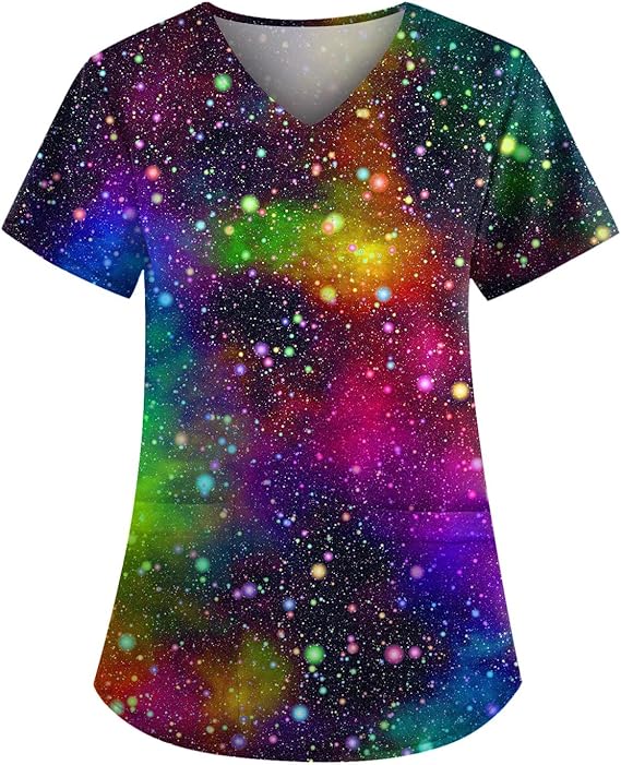 OIOLOYJM Printed Scrub Tops Women Short Sleeve V Neck Plus Size Scrubs for Womens Nursing Uniforms Shirts with Pockets