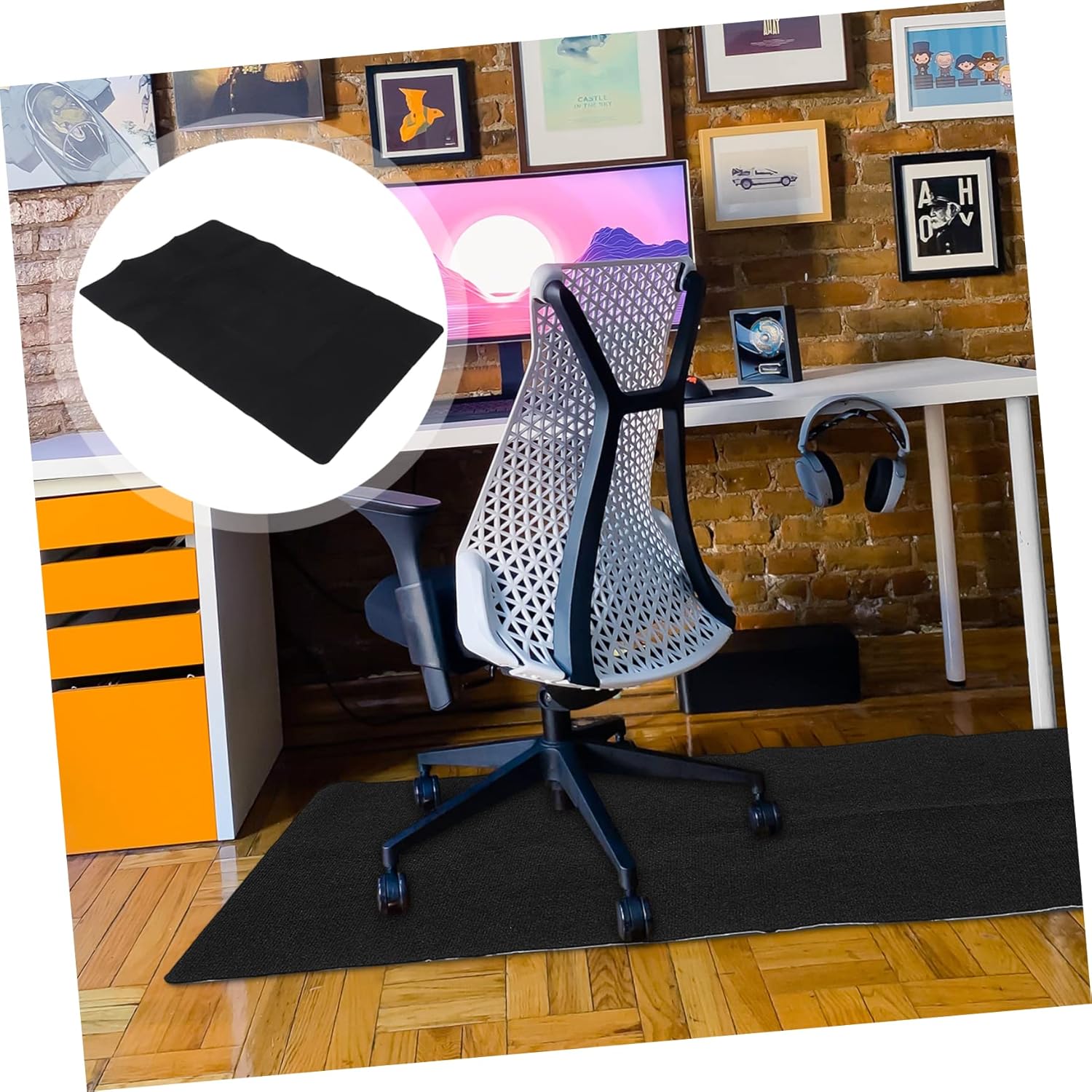 Non-Slip Office Chair Mat Desk Floor Protector in Polyester Hardwood Tile Floor Mat