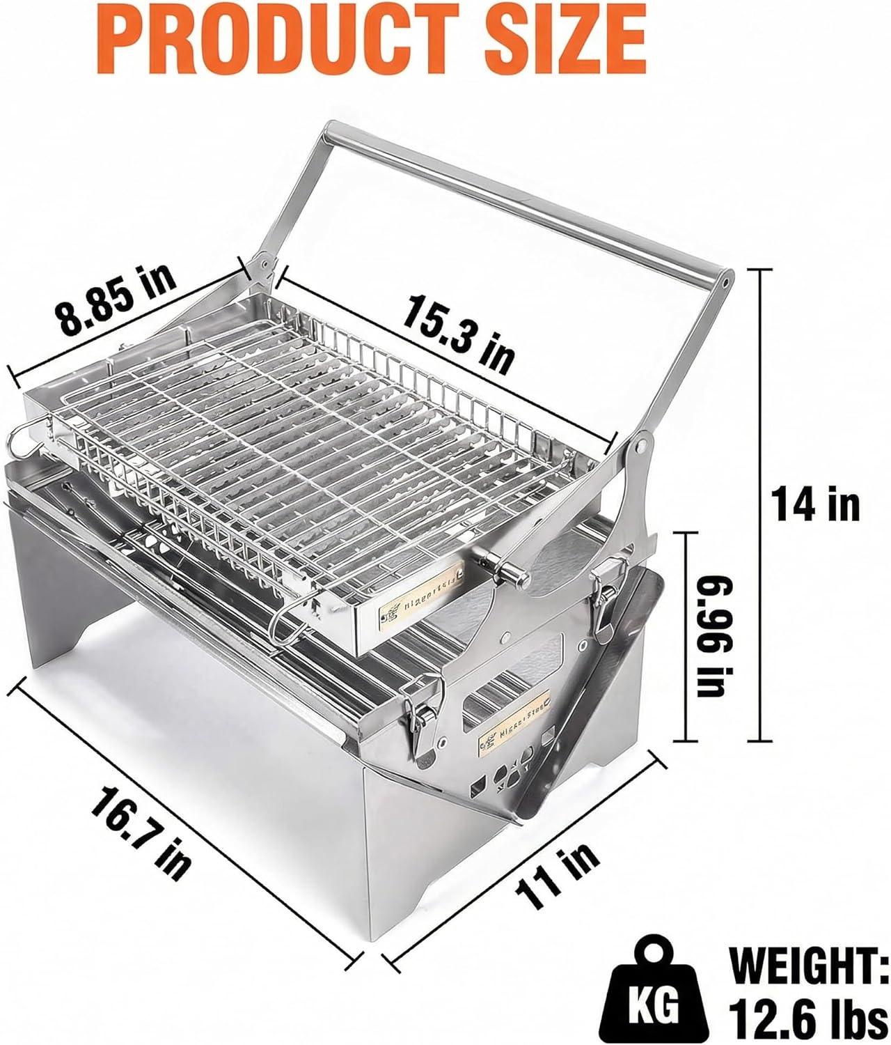 Rotating BBQ Grill, Blazefor Flip Grill 360° Rotating Barbecue Grill, Manual Push-Pull Auto Flipping Charcoal Grill, Detachable Stainless Steel Portable BBQ Grill for Outdoor Camping & Picnics