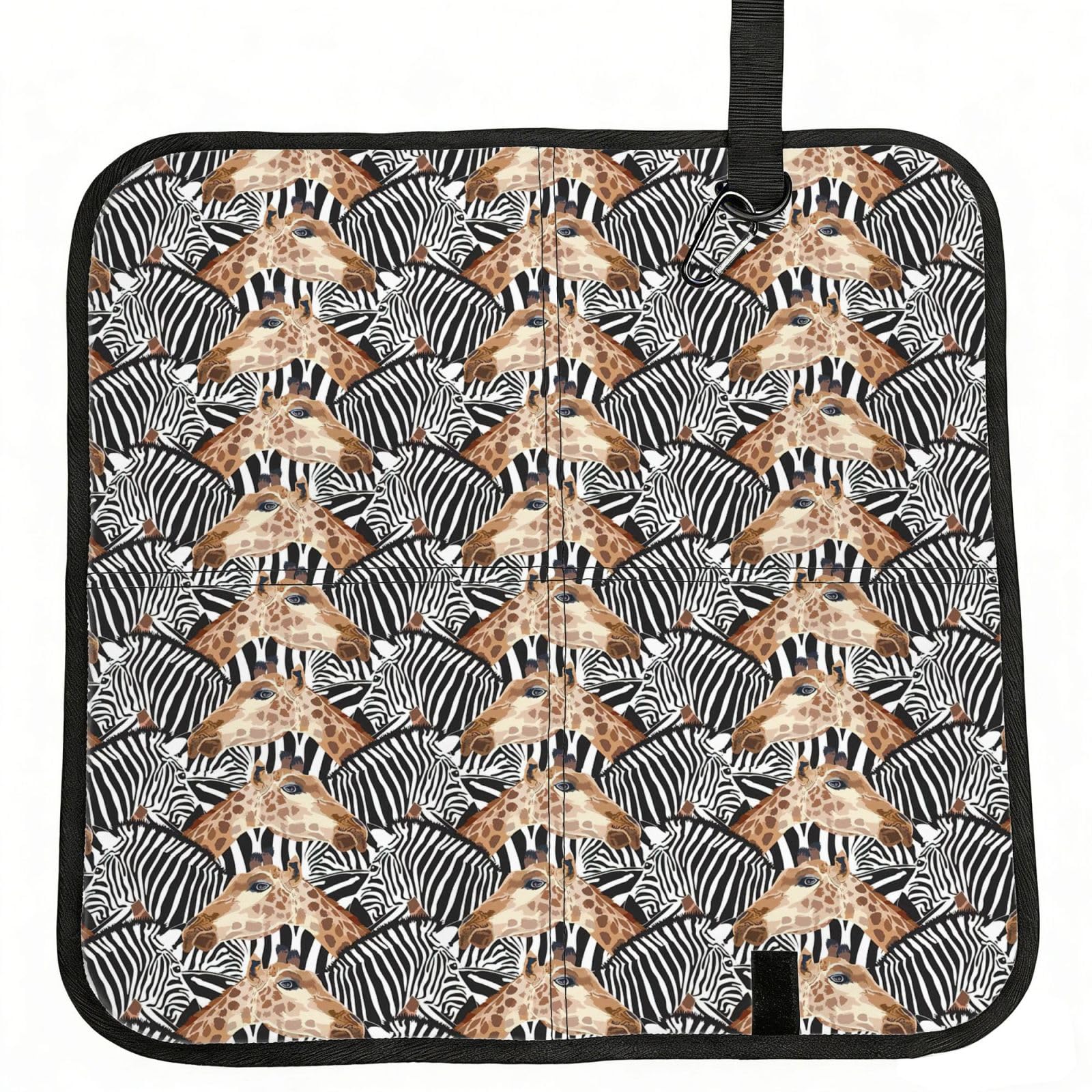 OKFSTY Zebra And Giraffe Print Fold Away Seat Cushion Portable Outdoor Pad Polyester Bleacher Bench Mat Travel Picnic Pad